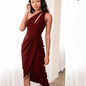 Lulus So Flirty Burgundy One-shoulder Cutout asymmetrical dress